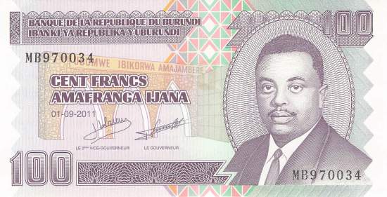 Burundi p44b 100 Francs 2011